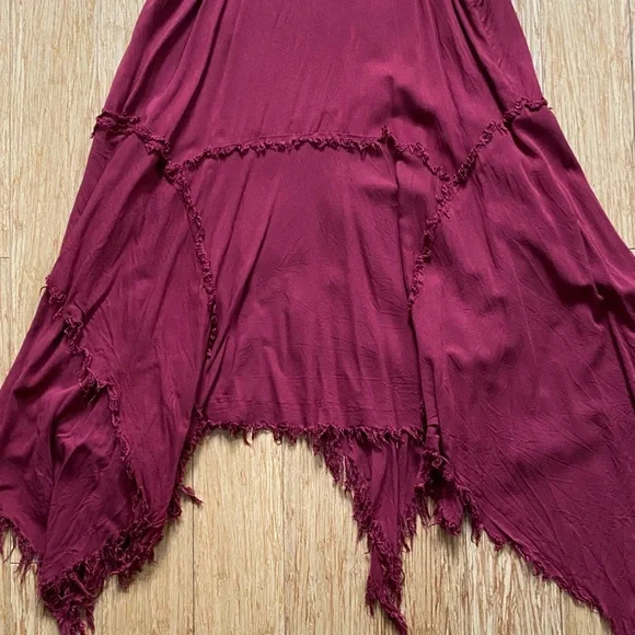 Free People Wine Asymmetrical Hem Double Strap Dress - Picture 7 of 7